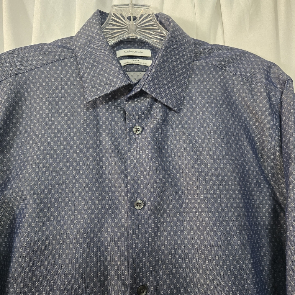 Calvin Klein Performance Slim Fit Blue/Gray Print Shirt